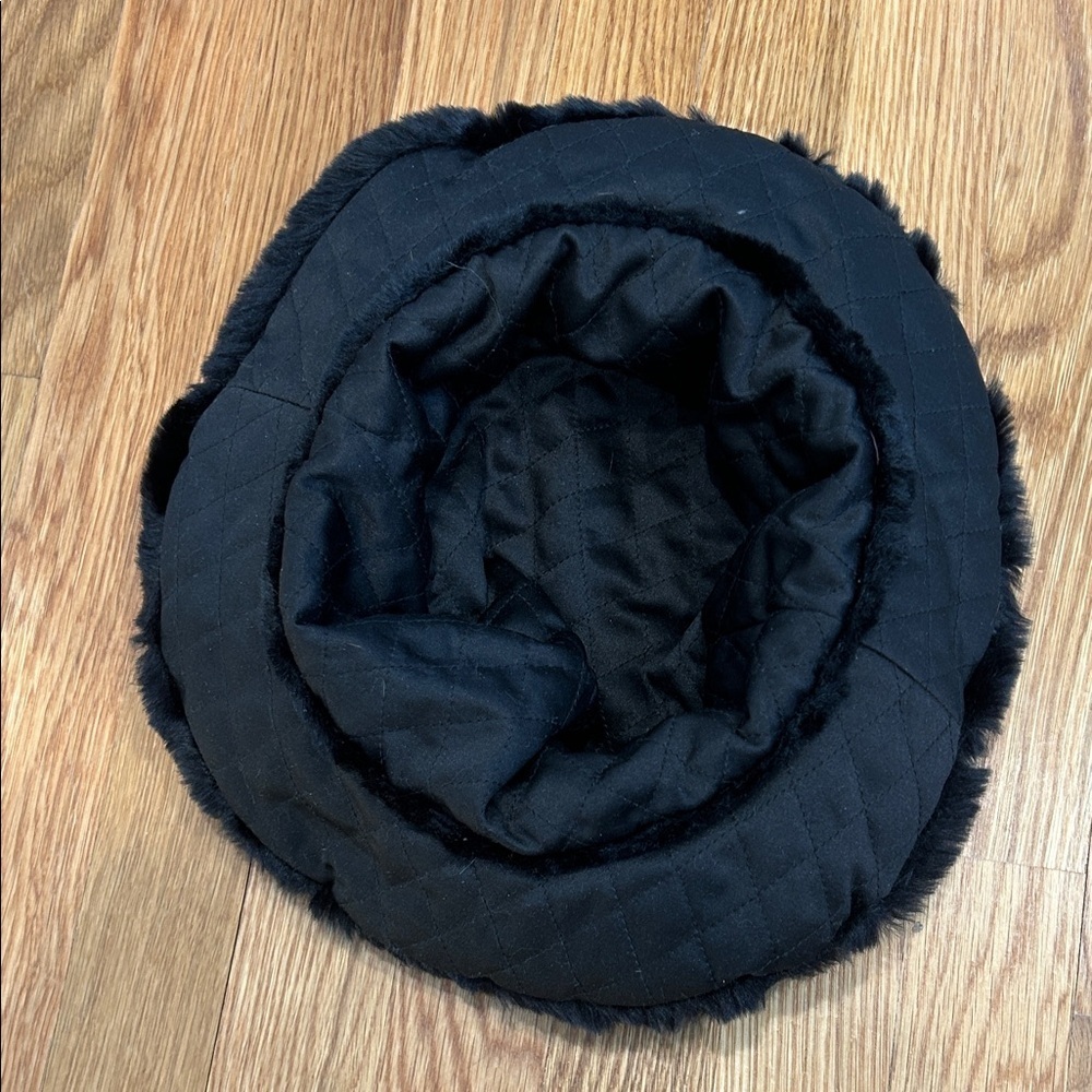 Vintage reversible Black Faux Fur quilted wide rim bucket Hat one size women’s - Picture 4 of 8